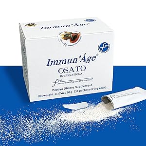 a box of Immun'Âge with an open packet showing the powder content